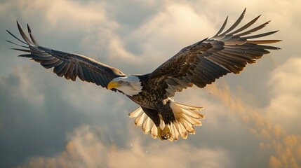 Majestic Bald Eagle in Flight Against a Cloudy Sky