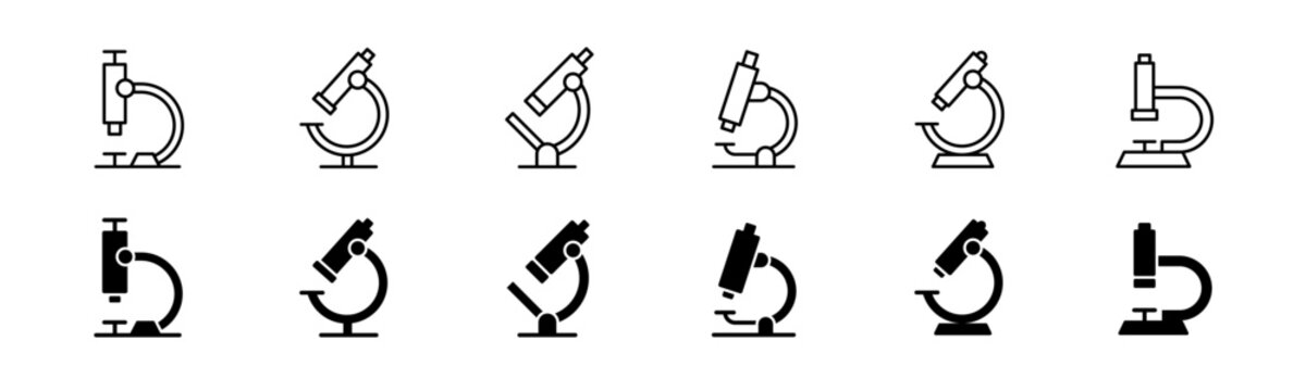 Set of microscope icons. Line and glyph microscope vector. Lab microscope set
