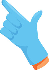 Hand is wearing a blue sterile glove and pointing with the index finger