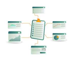 Checklist diagram on clipboard with paper, for business planning