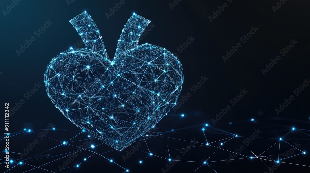 Poster digital representation of a heart created with blue data connections