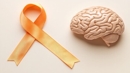 Awareness Ribbon and Brain Model Representing Brain Health Initiatives Multiple Sclerosis