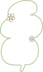 green and yellow color speech bubble balloon with flower, icon sticker memo keyword planner text box banner, flat png isolated transparent element design