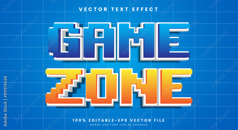 Poster game zone pixel editable text effect template