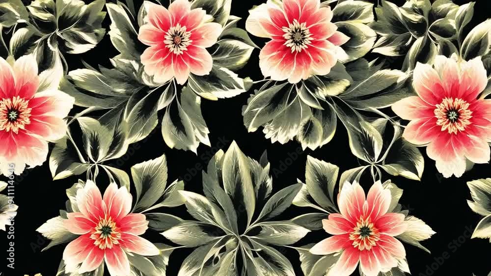 Poster this colorful arrangement of flowers in various sizes on a dark backdrop.