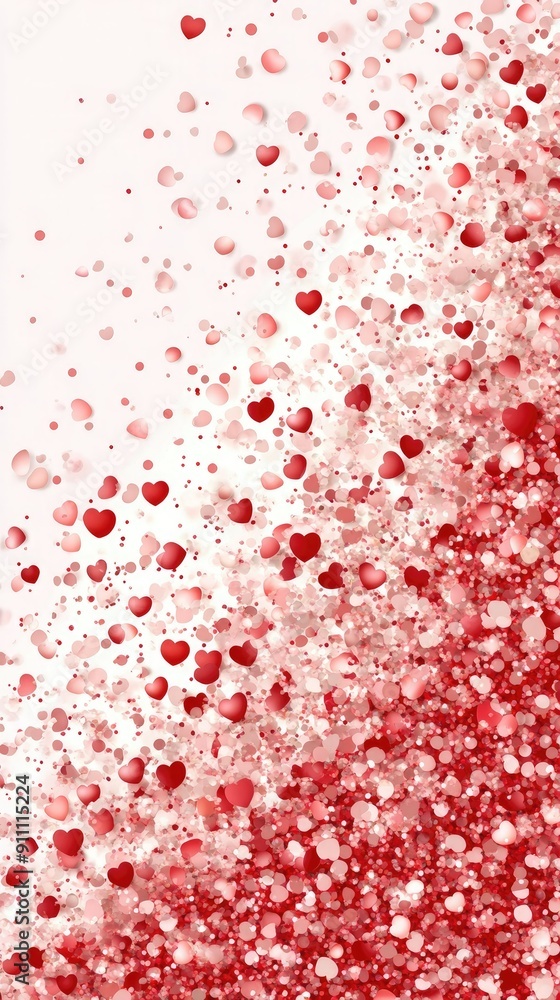 Poster Colorful Hearts Cascading From Top to Bottom in a Red and Pink Gradient Background