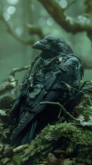 Black raven in the forest