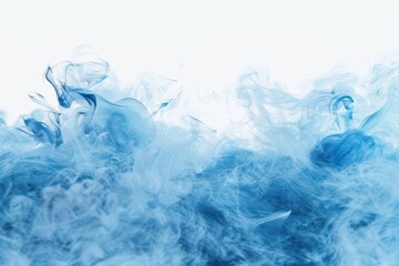 dramatic blue smoke explosion frozen in time against a stark white background creating an ethereal and mesmerizing visual effect with billowing tendrils