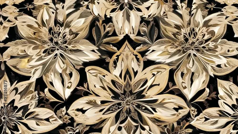 Poster this stunning floral design featuring intricate gold patterns on a black backdrop.