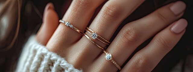 close-up of a girl's hand with rings. Selective focus
