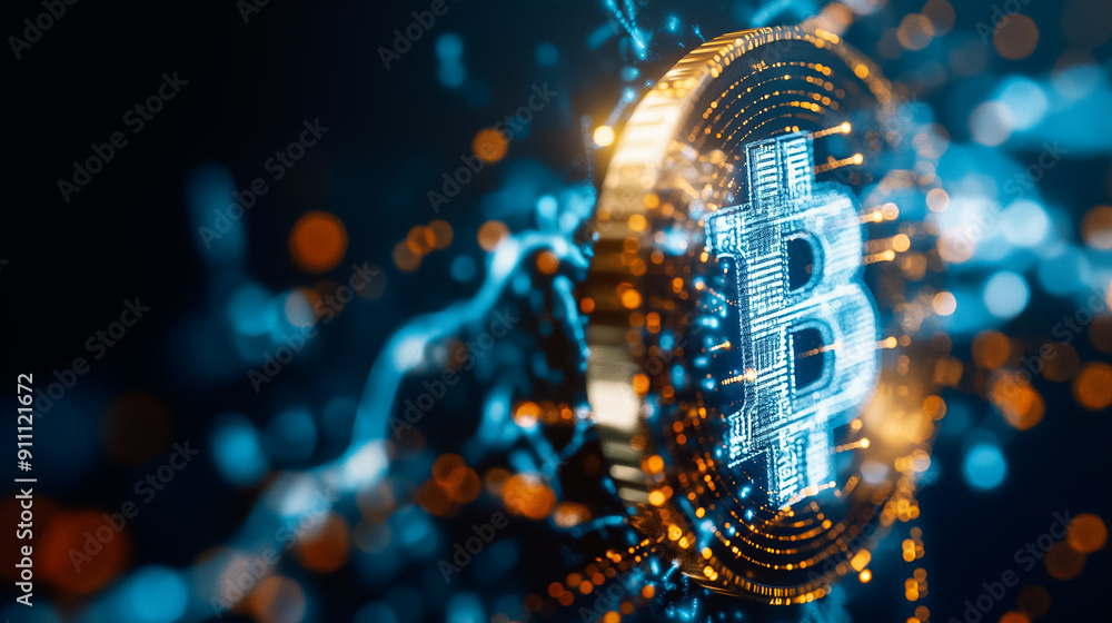 Poster a comprehensive digital representation of bitcoin utilizing advanced technology for enhanced underst