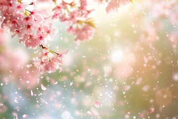 Fototapeta premium A serene spring scene showcasing delicate cherry blossom flowers in soft pastel colors, creating a dreamy atmosphere of beauty.
