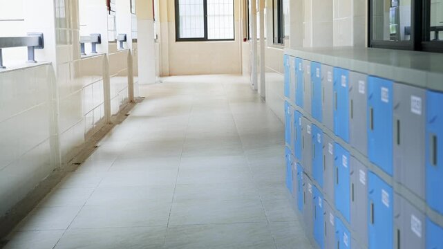 School hallway with storage cabinets