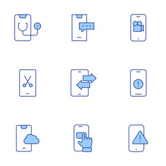 Smartphone icons set. Line Duotone style, editable stroke. notification, smart home, phone call, chat, smartphone, uploading, doctor, mobile phone