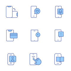 Smartphone icons set. Line Duotone style, editable stroke. read, smartphone, credit card, phone, notification, orientation, love message, videocall