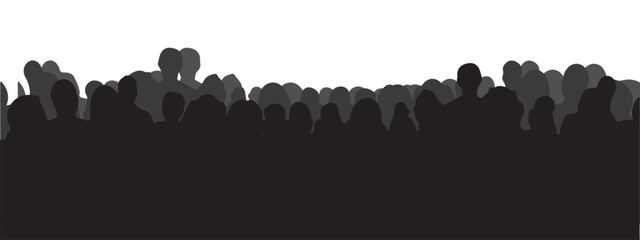 vector silhouette of a crowd of people watching a music concert in front of the stage with cheering and waving hands, suitable for poster, banner or advertising elements for concerts and parties