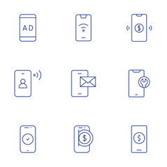 Smartphone icons set. Thin Line style, editable stroke. wifi, sms, smartphone, advertisement, online payment, mobile service, mobile banking