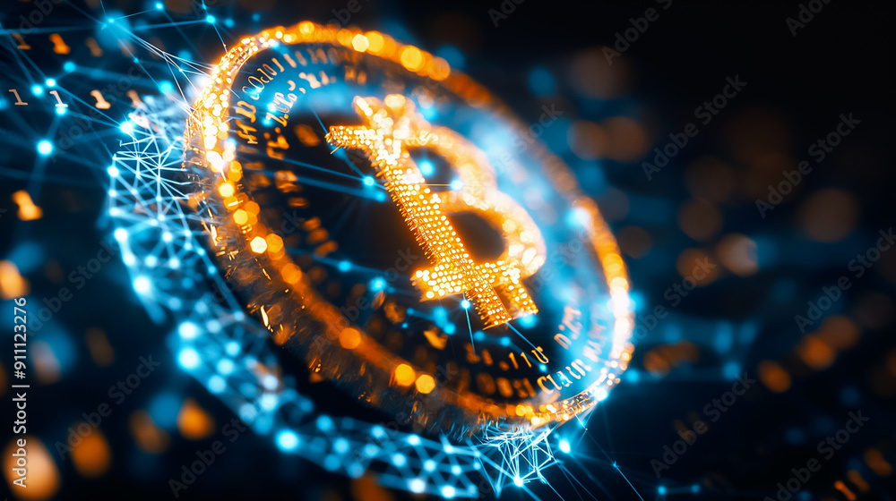 Poster a comprehensive digital representation of bitcoin utilizing advanced technology for enhanced underst