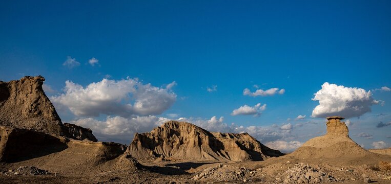 Desert landscape with rocky formations on a sunny day in Hingol National Park, Pakistan