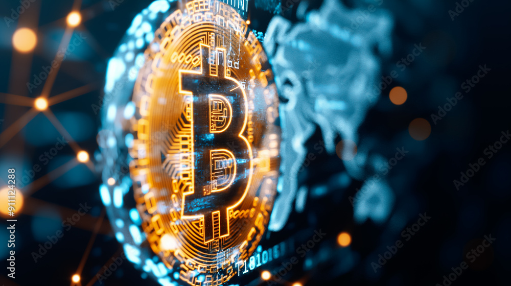 Poster a comprehensive digital representation of bitcoin utilizing advanced technology for enhanced underst