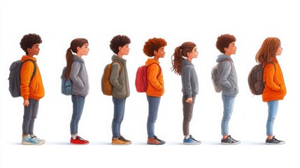 Obraz premium Students Eagerly Lining Up for Morning Assembly at Local School in Autumn