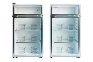 The Hungry Twins: A Tale of Two Empty Fridges on White or PNG Transparent Background.