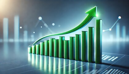 A financial graph with a upward arrow showing growth