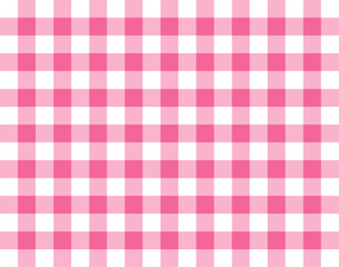 Gingham fabric square checkered seamless pattern in pastel pink colors. Vector background texture
