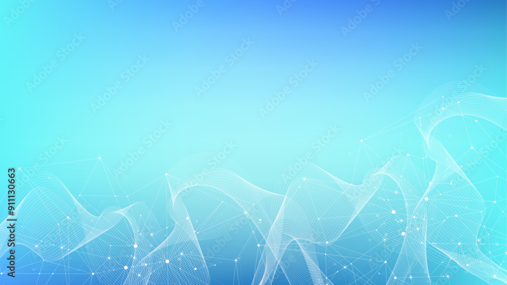 Poster Global network connection concept. Big data visualization. Social network communication in the global computer networks. Internet technology. Business. Science. Vector illustration
