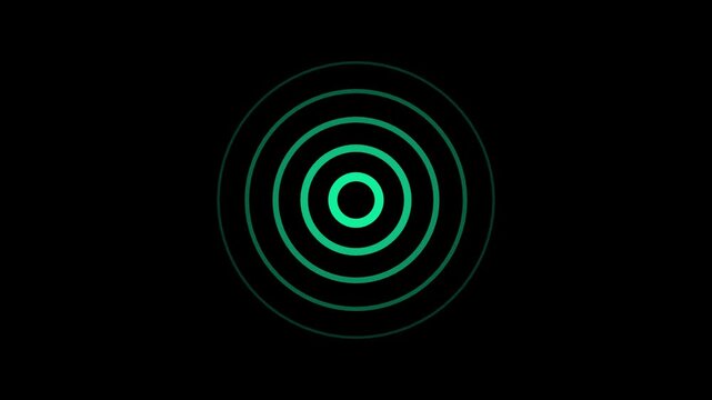 New green color neon light radio wave signal animated on black background. Digital radio waves green  circle diffusion animation