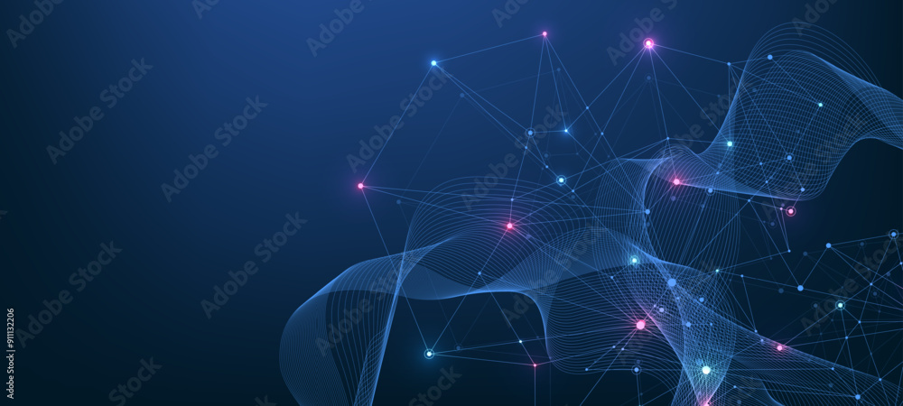 Leinwandbilder Global network connection concept. Big data visualization. Social network communication in the global computer networks. Internet technology. Business. Science. Vector illustration