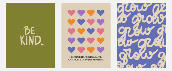 Aesthetic abstract pastel background with ispiration and motivation quotes and phrases posters on blurred pattern. Modern print for social media stories, album covers, banners, templates