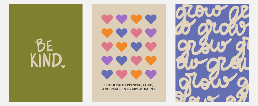 Aesthetic abstract pastel background with ispiration and motivation quotes and phrases posters on blurred pattern. Modern print for social media stories, album covers, banners, templates