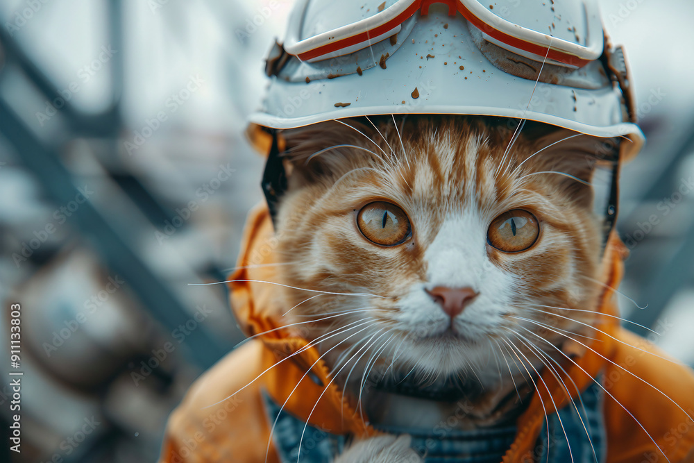 Poster ai generated image of cute cat working as builder