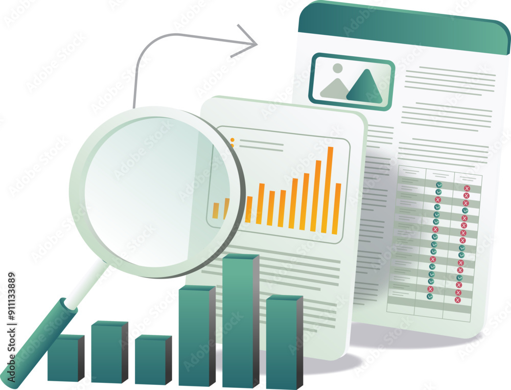 Poster examining charts and graphs to analyze business analytics