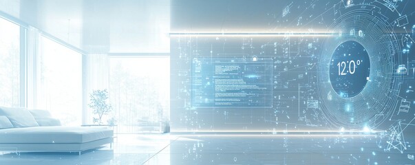 Obraz premium Futuristic smart home interior with digital thermostat and high-tech interface