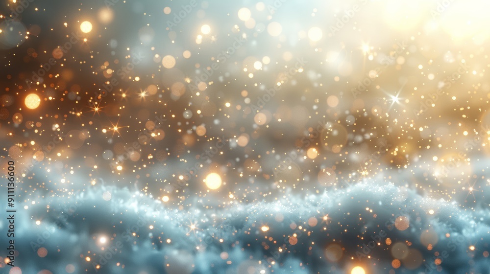 Poster glittering particles and soft waves creating a dreamy atmosphere during twilight hours