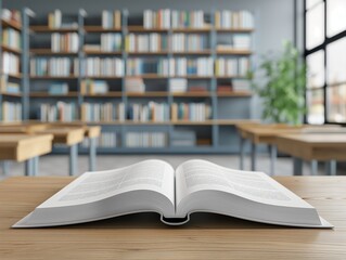Fototapeta premium Blank white textbook mockup open on a desk with stationery items