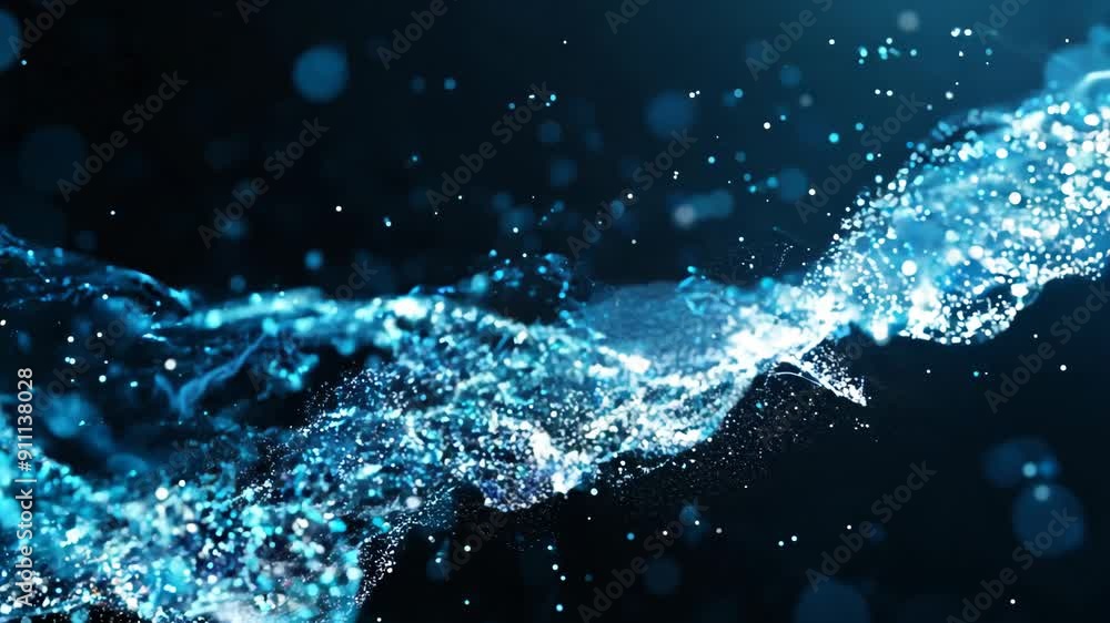 Poster abstract digital blue waves background. sparkling particles. big data, network visualization, blockc