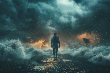 Obraz premium Nature disaster concept, Generative AI illustration of huge storm flood ecological water crisis