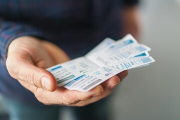 Hand holding a stack of lottery tickets.