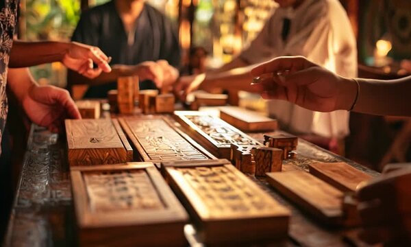 Traditional Woodblock Printing in Workshop
