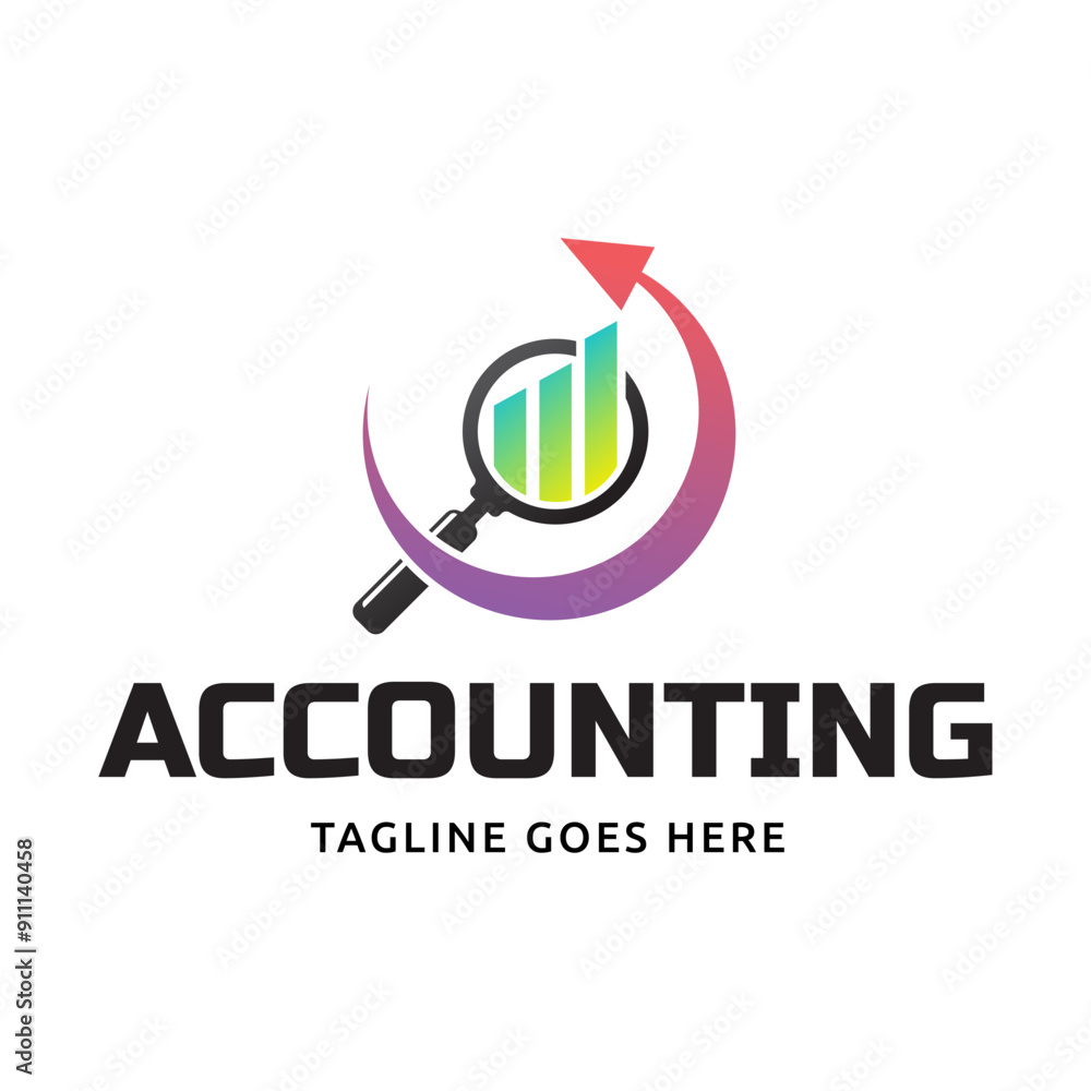 Poster vector logo combination of a graph and magnifier