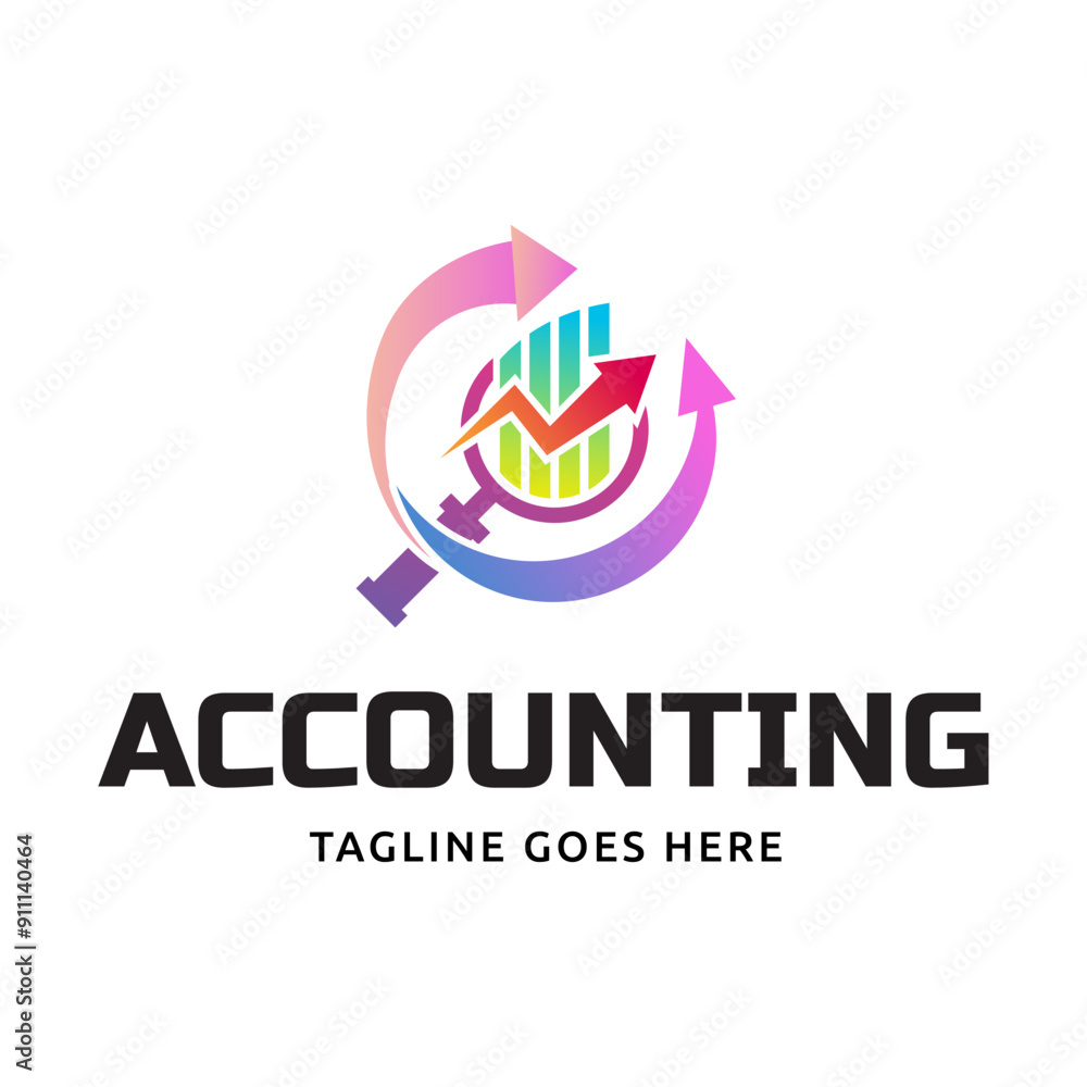 Poster vector logo combination of a graph and magnifier