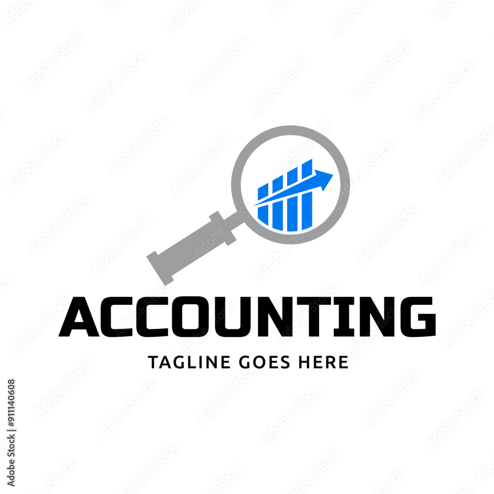 Poster vector logo combination of a graph and magnifier