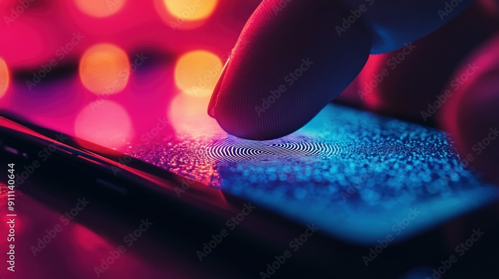 Aufkleber finger touching a fingerprint reader on a smartphone screen