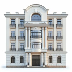 Fototapeta premium Elegant White Building with Arched Windows and Balconies