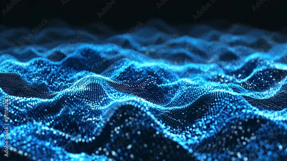 Poster abstract digital blue waves background. sparkling particles. big data, network visualization, blockc