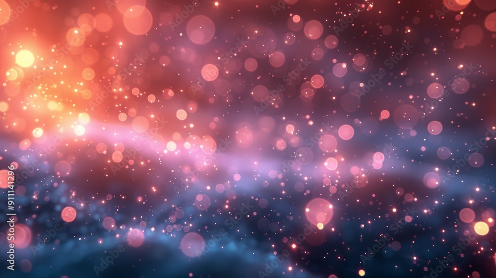 Poster glowing particles and colorful bokeh effect in a mystical abstract background