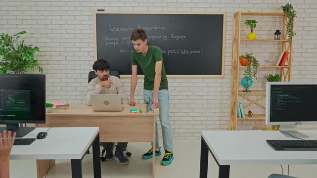 Student Leading a Discussion on Python Programming in Classroom